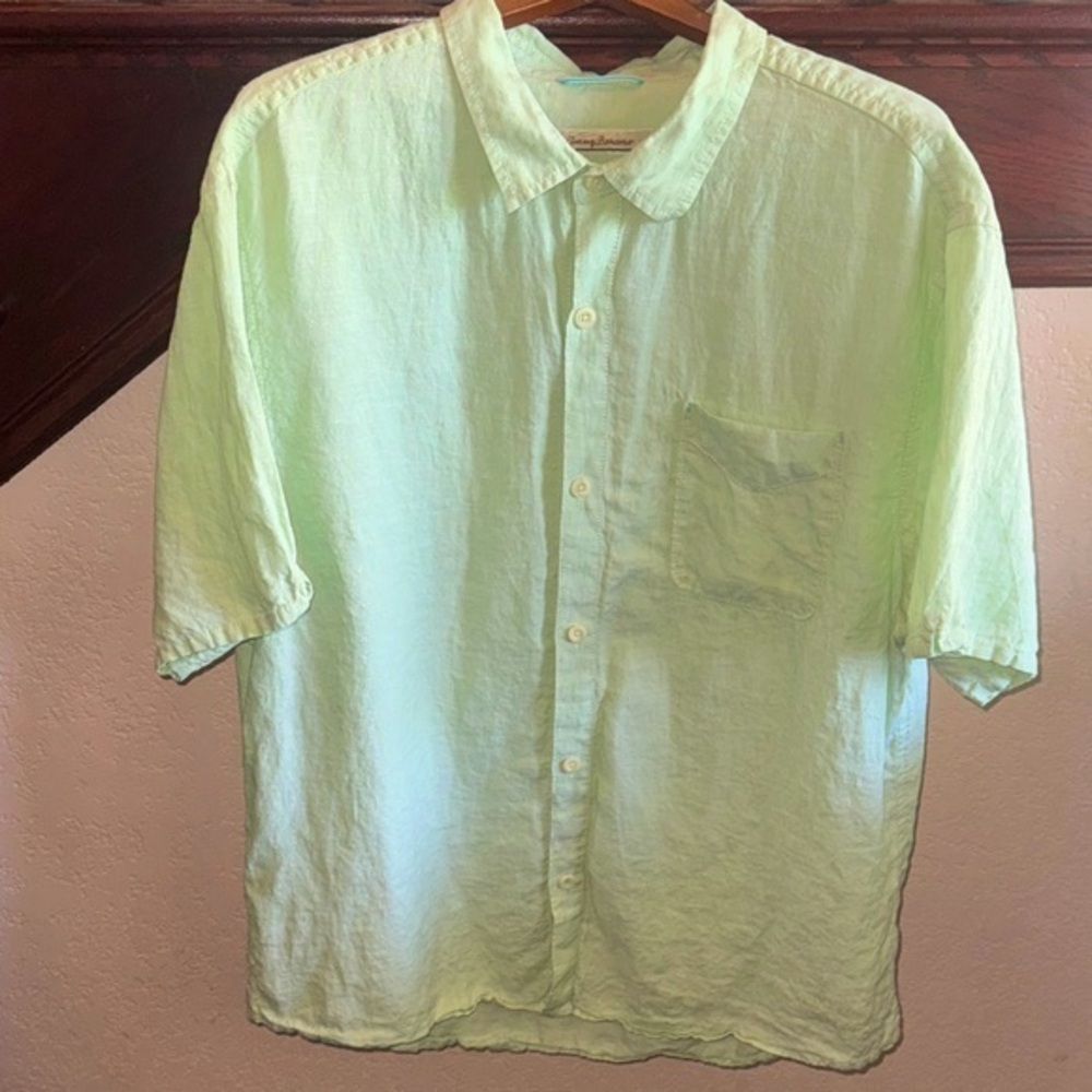 Tommy Bahama Mens Size XXL Light Green 100% Linen Resortwear Button Casual Shirt